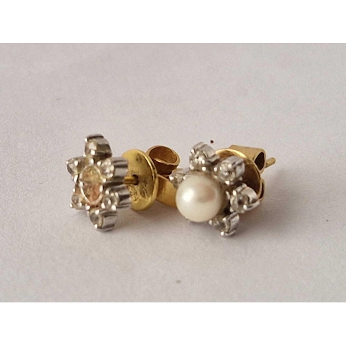 87 - A pair of pearl and diamond earrings one pearl missing 18ct gold 2.6 gms