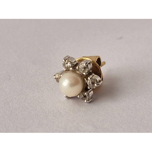 87 - A pair of pearl and diamond earrings one pearl missing 18ct gold 2.6 gms