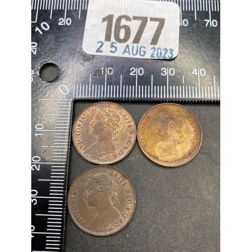 1677 - 3 Farthings:  1887 & 2 x 1888 better grade