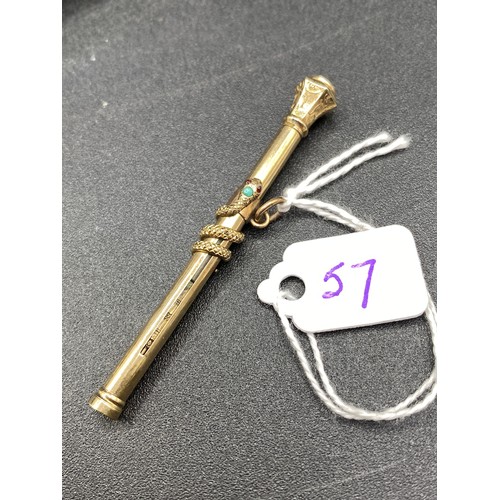 57 - A VICTORIAN NOVELTY GOLD PENCIL DECORATED WITH COILED SNAKE