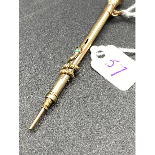 57 - A VICTORIAN NOVELTY GOLD PENCIL DECORATED WITH COILED SNAKE