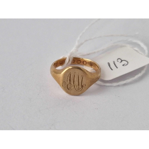 113 - A Small Signet Ring 9Ct Size G 2.1 Gms