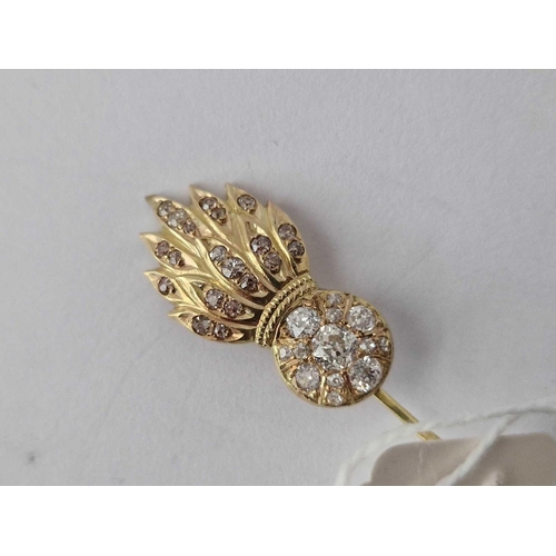 123 - Antique Victorian Grenadier Guards Diamond Set Stick Pin In 18Ct Gold