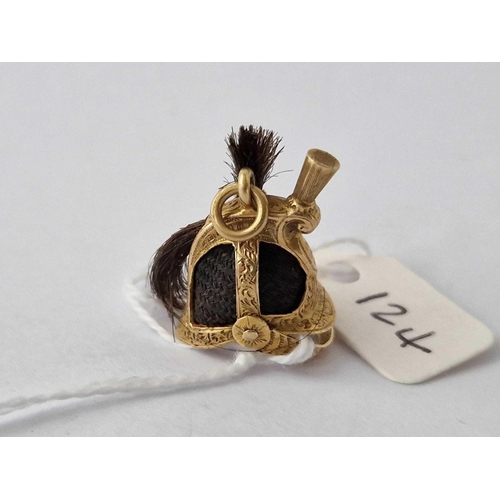 124 - Very Unusual High Carat Gold Georgian Charm Of A Regimental Helmet With
Hair Woven On The Inside And... 