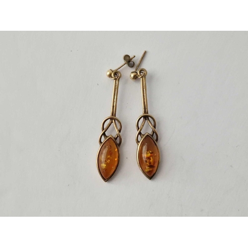 133 - A Pair Of Amber Ear Pendant 9Ct