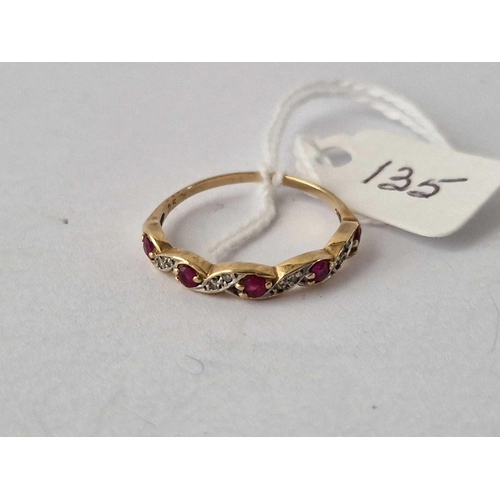 135 - A Ruby And Diamond Ring 9Ct Size Q 1.3 Gms