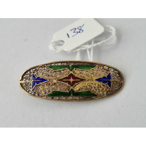 138 - A Filigree And Enamel White Metal Oval Brooch