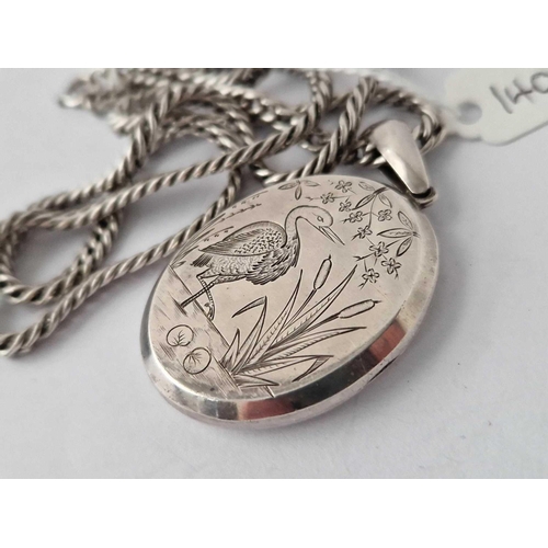 140 - A Silver Locket On Silver Curb Neck Chain Dated 1880