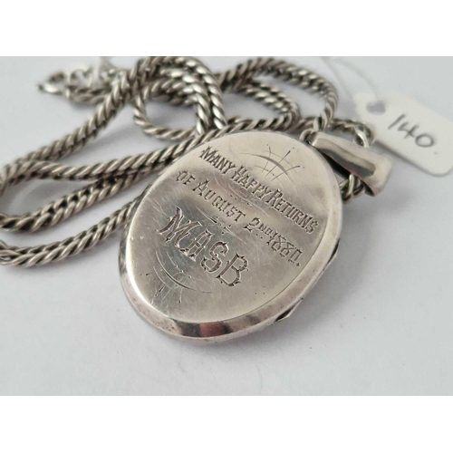 140 - A Silver Locket On Silver Curb Neck Chain Dated 1880