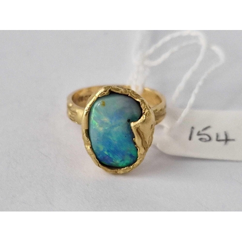 154 - A Modern Opal Ring 18Ct Gold Size L 7.1 Gms