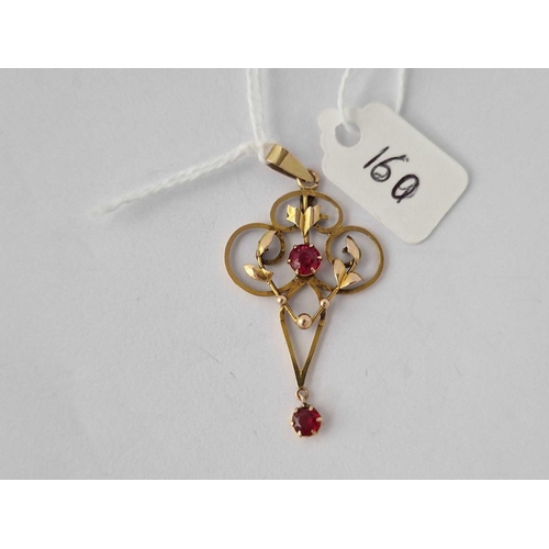 160 - A Red Stone Drop Pendant 9Ct