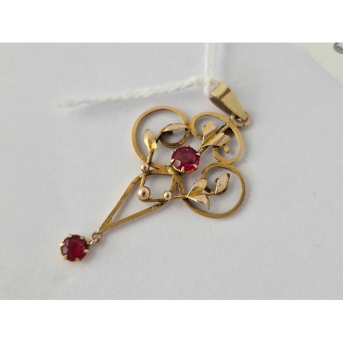 160 - A Red Stone Drop Pendant 9Ct