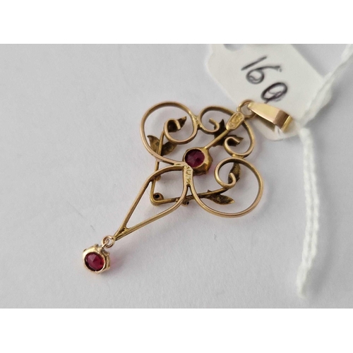 160 - A Red Stone Drop Pendant 9Ct