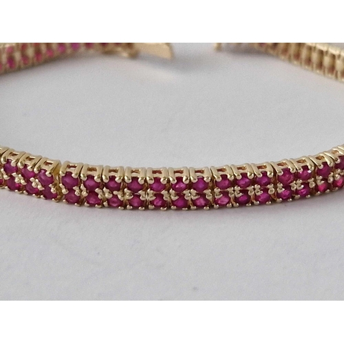 164 - A Attractive Ruby Set Tennis Bracelet 9Ct 7.5 Inches 13.1 Gms Boxed