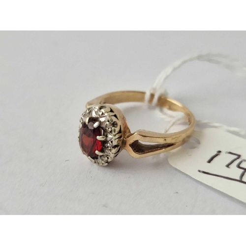 174 - A Diamond And Red Stone Ring 9Ct Size P 3.8 Gms