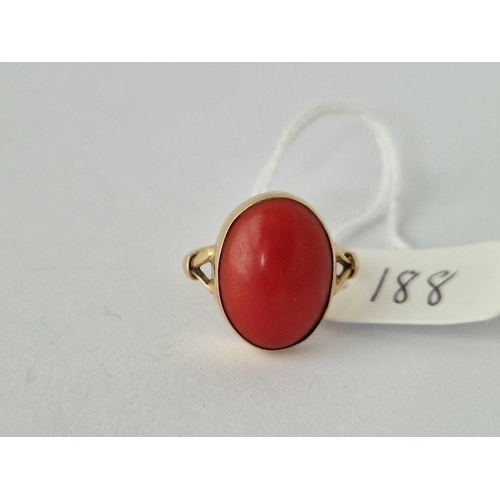 188 - A Coral Ring 18Ct Gold Size J 2.9 Gms