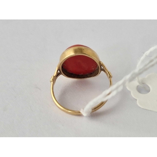 188 - A Coral Ring 18Ct Gold Size J 2.9 Gms