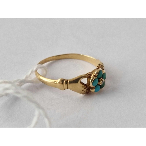 192 - A Antique Gold Turquoise And Pearl Hands Ring Size J