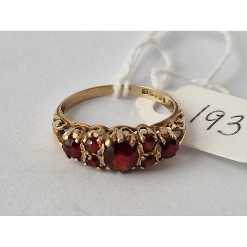 193 - A Seven Stone Garnet Ring 9Ct Size N 1.8 Gms