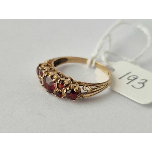 193 - A Seven Stone Garnet Ring 9Ct Size N 1.8 Gms