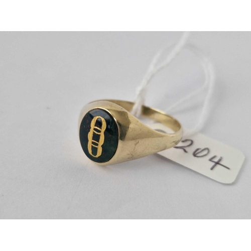 204 - A Onyx Signet Ring With Gold Inlay 10Ct Gold Size V 3.3.Gms