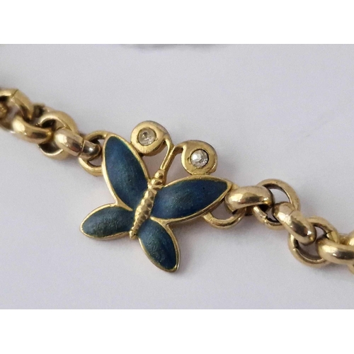 210 - A Gilt Belcher Link Necklace Interlaced With Enamel Butterfly