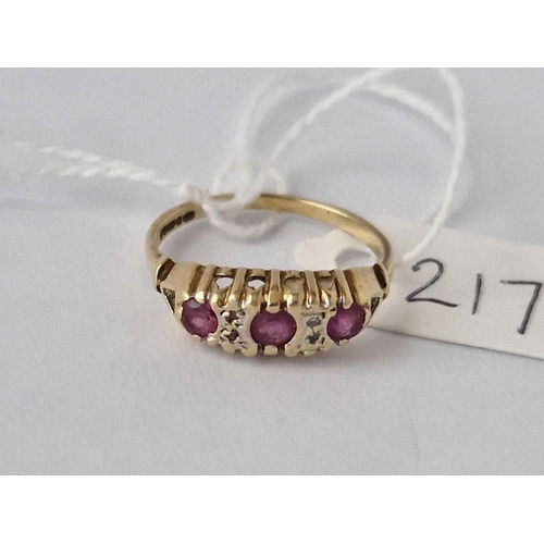 217 - A Ruby And Diamond Ring 9Ct 1.6 Gms