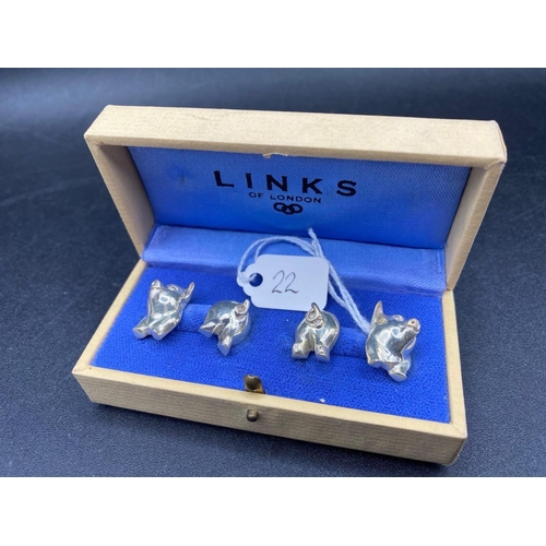 22 - A Boxed Set Of Links Of London Silver Pig Cufflinks