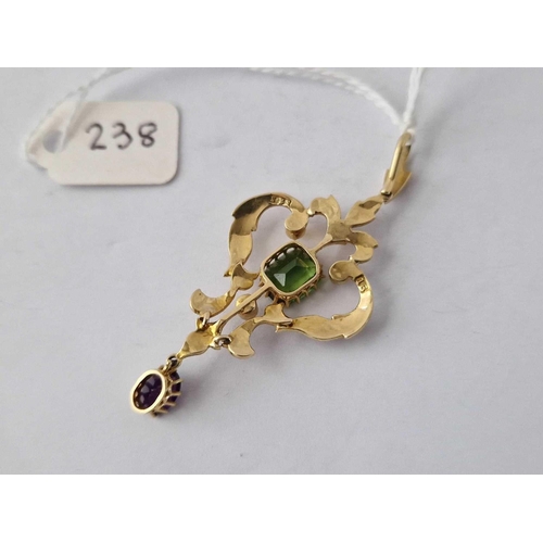 238 - Antique 15Ct Stamped Suffragette Pendant Set With Half Pearls,
Amethyst And Tourmaline