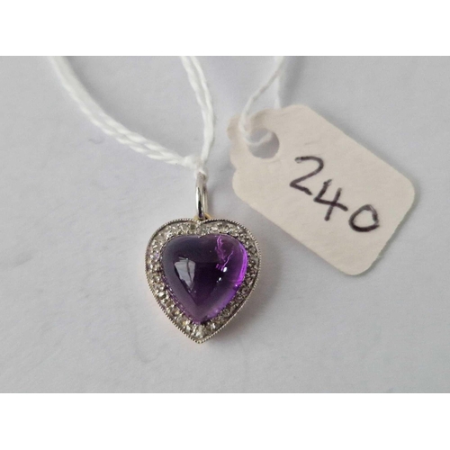 240 - Antique Platinum And 18Ct Amethyst And Diamond Set Heart Shaped Pendant