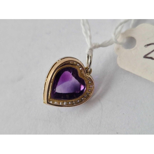 240 - Antique Platinum And 18Ct Amethyst And Diamond Set Heart Shaped Pendant