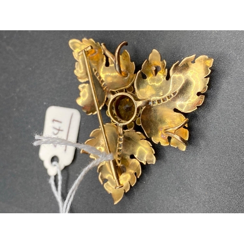 241 - Large Early Edwardian, Diamond & Citrine Pendant Brooch Oak Leaf Design  18Ct Gold 9 Gms