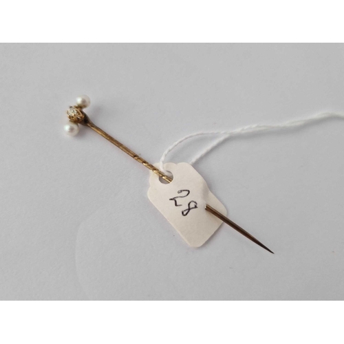 28 - A Diamond And Pearl  Stick Pin