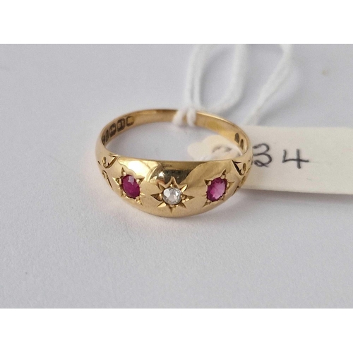 34 - A Ruby And Diamond Gypsy Set Ring 1899 18Ct Gold Size S 2.8 Gms