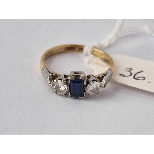 36 - A 18Ct Gold And Platinum Three Stone Sapphire And Diamond Ring Size L 2.7 Gms