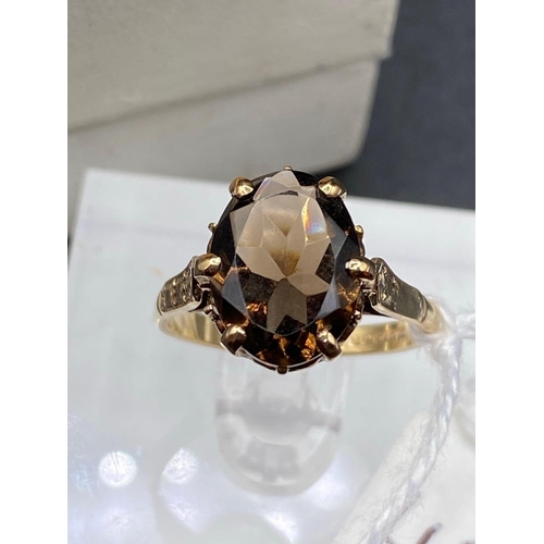 43 - A Large Smokey Quartz Oval Ring 9Ct 2.7 Gms Boxed