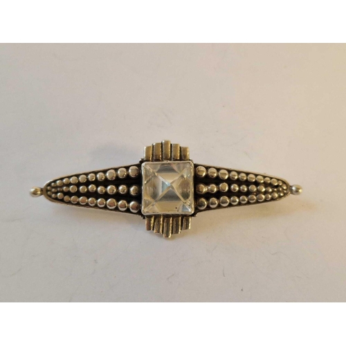 46 - A Unusual Silver Brooch Set With A Central Rock Crystal Pyramid