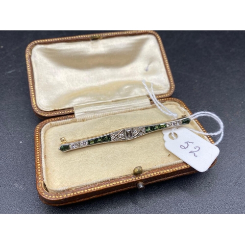 52 - A Art Deco Platinum Diamond And Tourmaline Brooch 18Ct Gold In Original Box