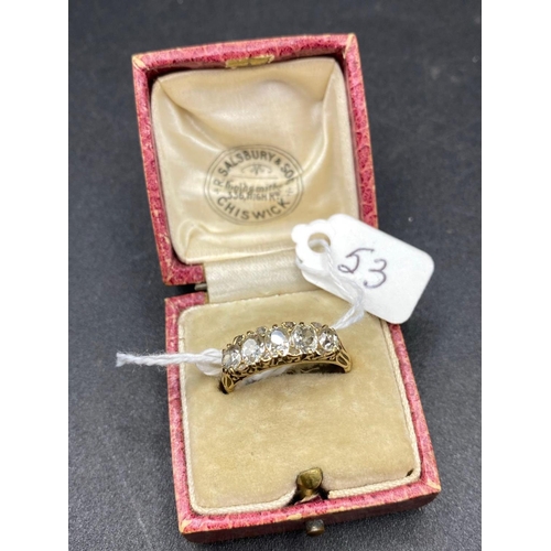 53 - A Victorian Old Cut Five Stone Diamond Rig Approx 1.50 Carats 18Ct Gold Size N 3.4 Gms Boxed