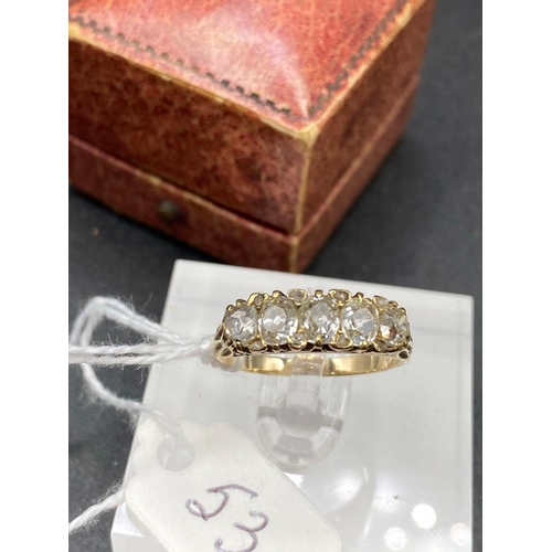 53 - A Victorian Old Cut Five Stone Diamond Rig Approx 1.50 Carats 18Ct Gold Size N 3.4 Gms Boxed