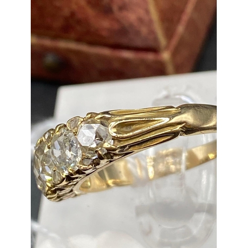 53 - A Victorian Old Cut Five Stone Diamond Rig Approx 1.50 Carats 18Ct Gold Size N 3.4 Gms Boxed