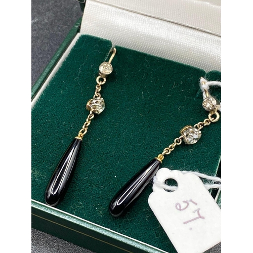 57 - A Pair Of Victorian Gold Diamond And Onyx Drop Earrings Boxed