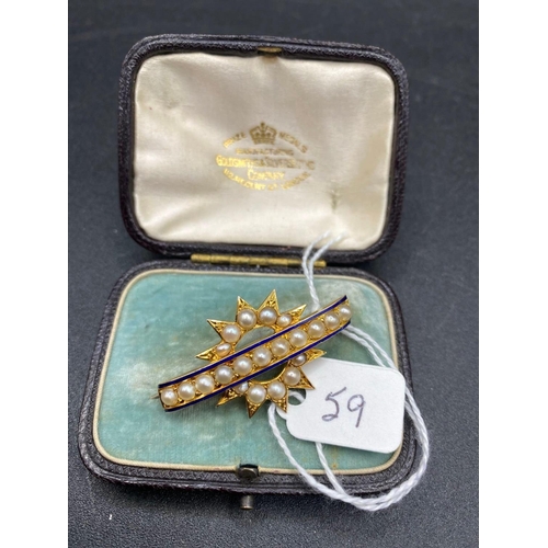 59 - A Victorian Pearl And Enamel Brooch 15Ct Gold Tested 5 Gms In Original Box