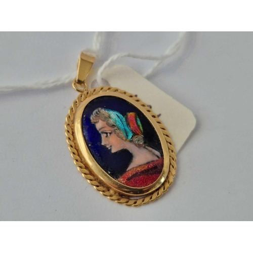 636 - An Oblong Enamel Pendant Of A Lady, 18Ct, 2.4 G.