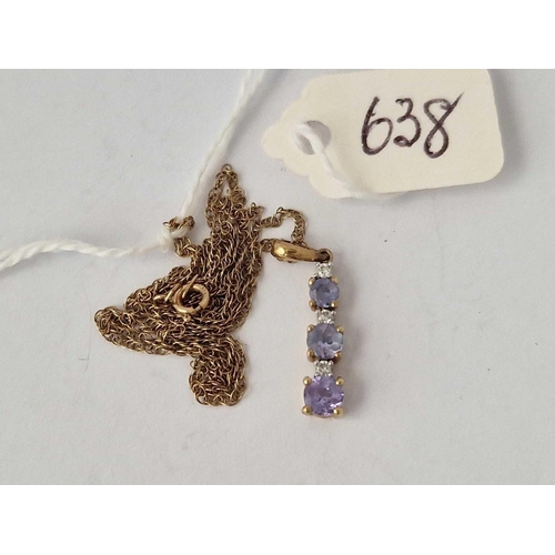 638 - A Tanzanite And Diamond Pendant On Neck Chain, 9Ct, 16 Inch