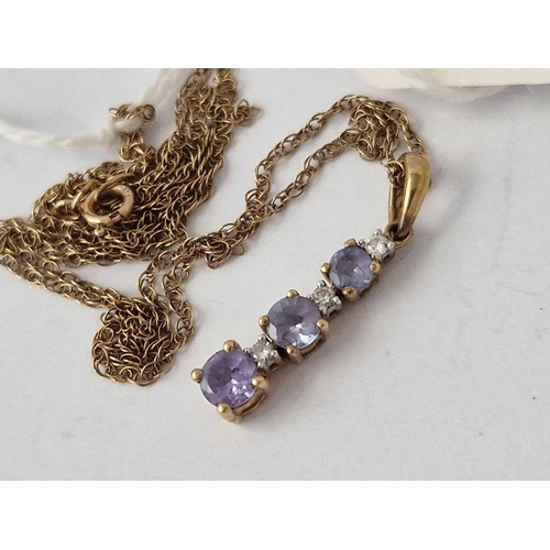 638 - A Tanzanite And Diamond Pendant On Neck Chain, 9Ct, 16 Inch