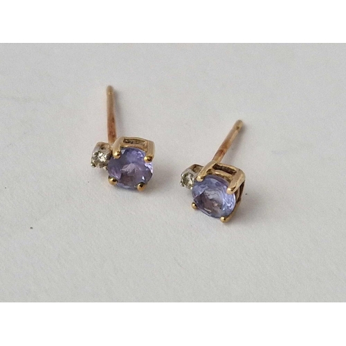 639 - A Pair Of Tanzanite Diamond Earrings, 9Ct