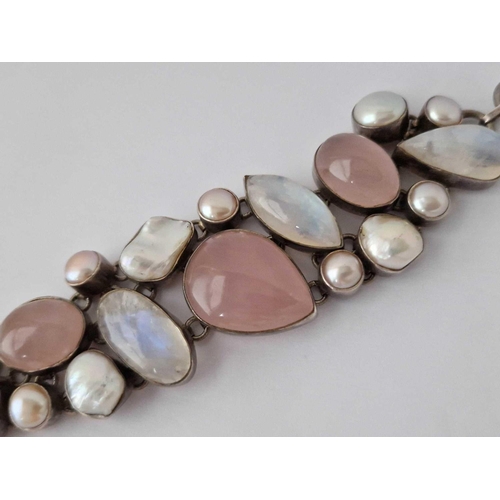 649 - A Large Silver Multi Stone Set Bracelet