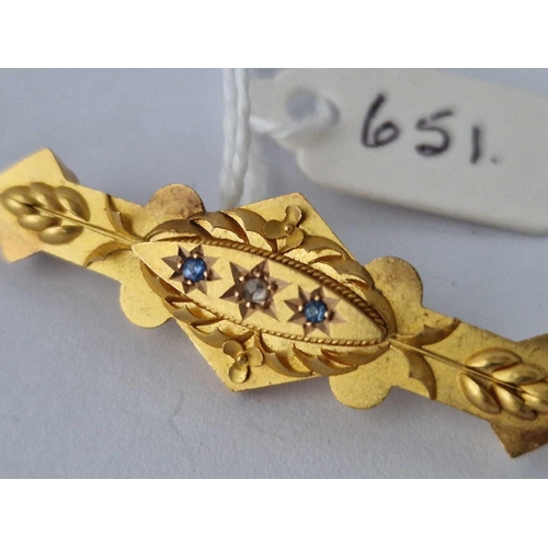 651 - A Sapphire And Diamond Set Brooch 15Ct Gold 2.7 Gms