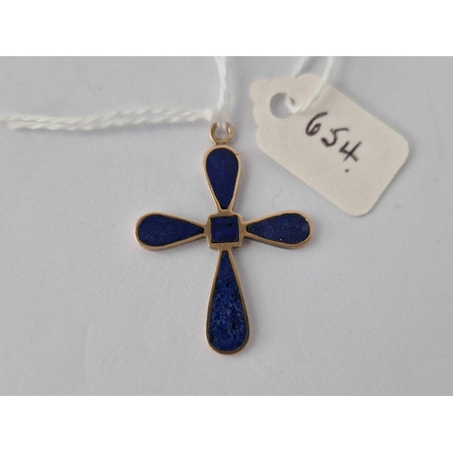 654 - A Gold And Lapis Cross 2.3 Gms